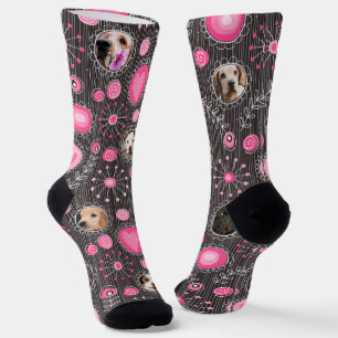 Cute Pink Heart and Flower Dog Mum Photo Collage  Socks
