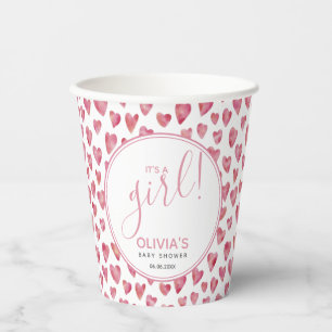 Cute Pink Heart Baby Shower It's A Girl Paper Cups