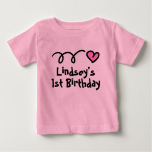 Cute pink heart baby's 1st Birthday girl's t shirt