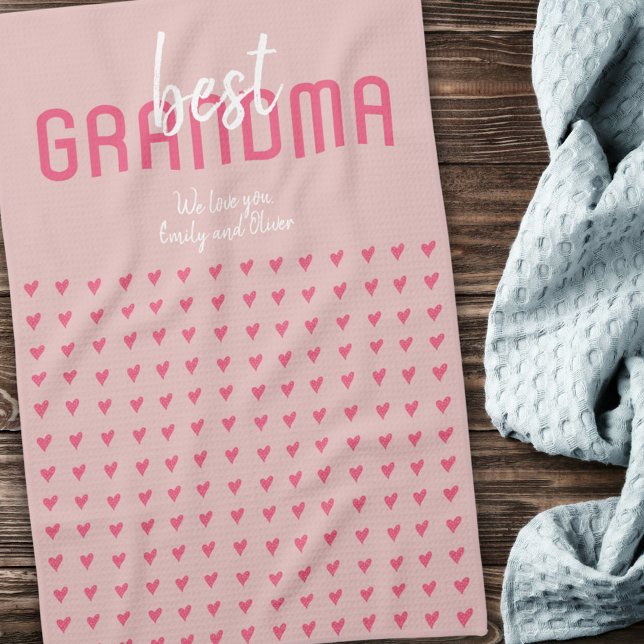 Cute Pink Heart Best Grandma Mother`s Day Tea Towel (Creator Uploaded)