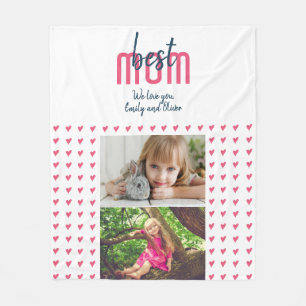 Cute Pink Heart Best Mum 2 Photo Mother`s Day Fleece Blanket
