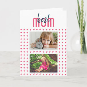 Cute Pink Heart Best Mum 2 Photo Mother`s Day Holiday Card