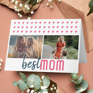 Cute Pink Heart Best Mum 2 Photos Mother`s Day Card