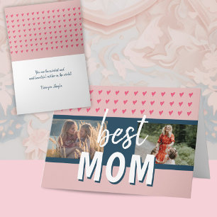 Cute Pink Heart Best Mum 2 Photos Mother`s Day Card