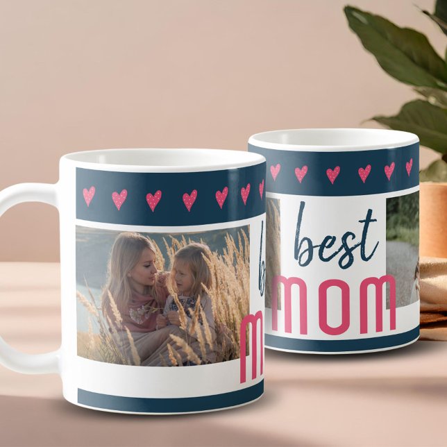 Cute Pink Heart Best Mum 2 Photos Mother`s Day Coffee Mug (Creator Uploaded)