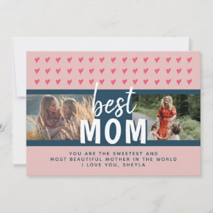 Cute Pink Heart Best Mum 2 Photos Mother`s Day Holiday Card