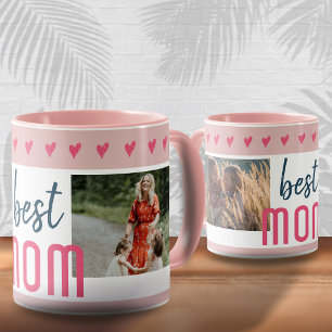 Cute Pink Heart Best Mum 2 Photos Mother`s Day  Mug