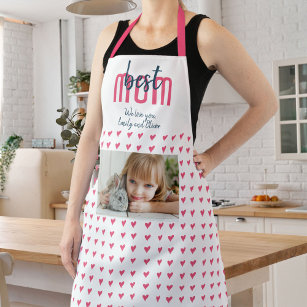 Cute Pink Heart Best Mum Photo Mother`s Day Apron