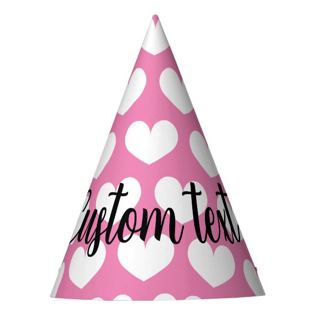 Cute pink heart Birthday party paper cone hats (Front)