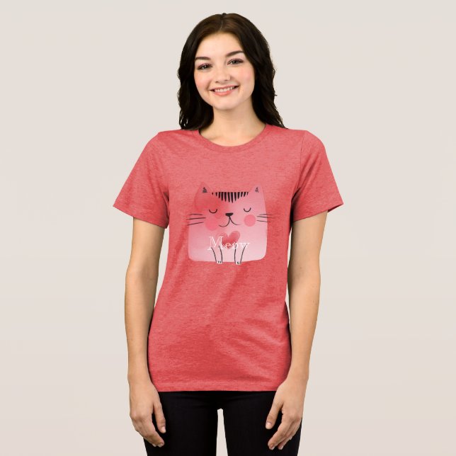 Cute Pink Heart Cat  Tri-Blend Shirt (Front Full)