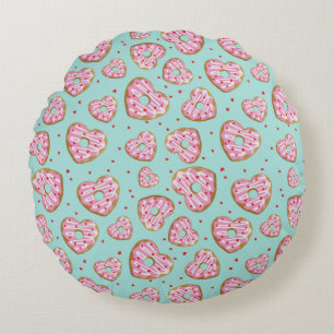 Cute Pink Heart Cookies Round Cushion
