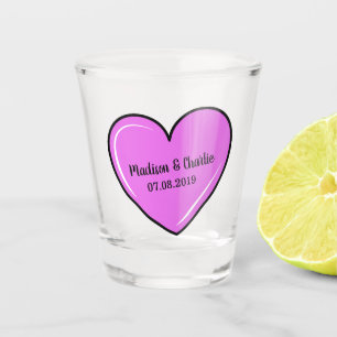 Cute Pink Heart custom names & date shot glass