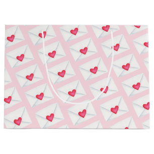 Cute Pink Heart Envelopes Valentine's Day Large Gift Bag