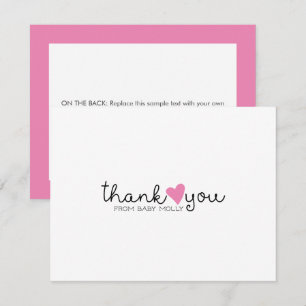 Cute Pink Heart Girl Baby Shower Thank You Card