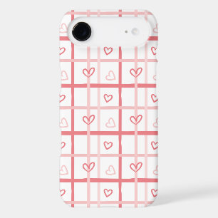 Cute Pink Heart Grid Pattern