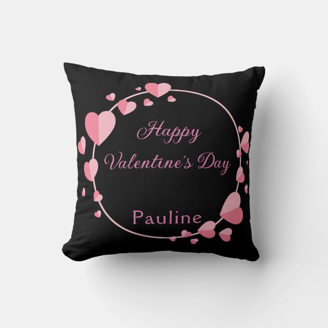 Cute Pink Heart Happy Valentine  Cushion (Front)