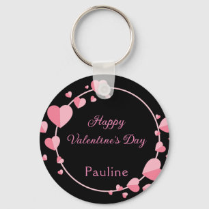 Cute Pink Heart Happy Valentine Day Key Ring
