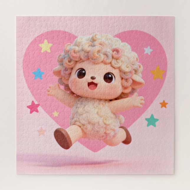Cute Pink Heart Lamb Puzzle (Vertical)