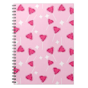 Cute Pink Heart Lollipop Seamless Pattern Notebook