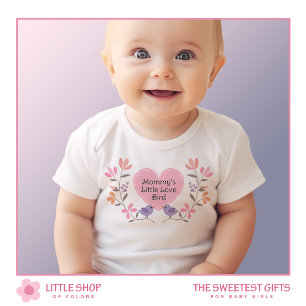 Cute Pink Heart Love Bird Floral Baby Bodysuit