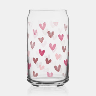 Cute Pink Heart Pattern – Romantic &Stylish Design Can Glass