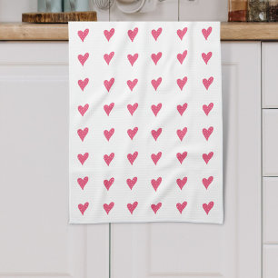 Cute Pink Heart Pattern Valentine`s Day Tea Towel