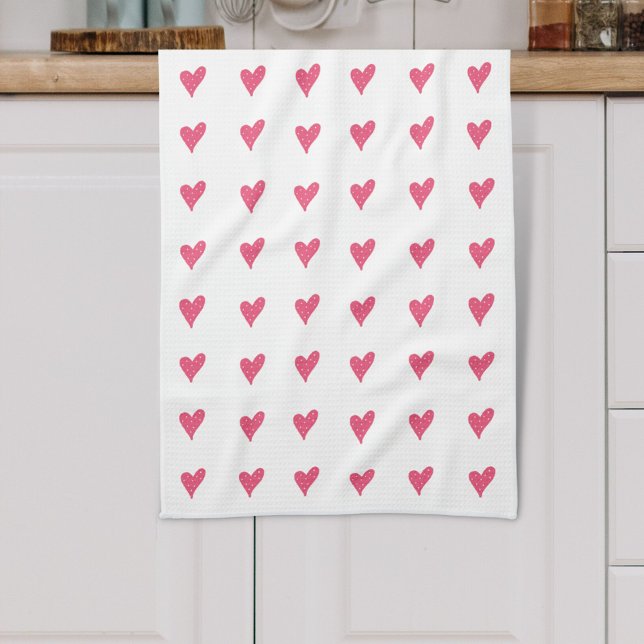 Cute Pink Heart Pattern Valentine`s Day Tea Towel (Creator Uploaded)