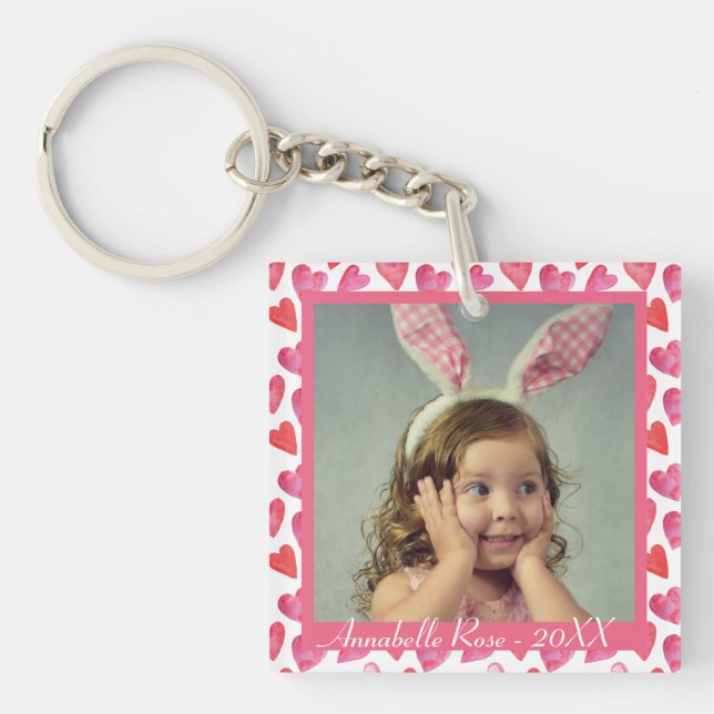 Cute Pink Heart Pattern Valentine's Day Photo  Key Ring (Front)