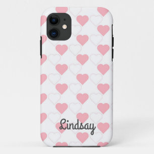 Cute Pink Heart Pattern White Customisable Name Case-Mate iPhone Case