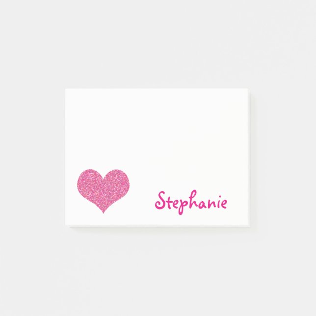 Cute Pink Heart Personalised Girly Name Post-it Notes (Front)