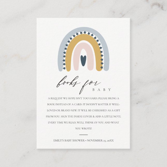 CUTE PINK HEART RAINBOW BOOK REQUEST BABY SHOWER ENCLOSURE CARD (Front)