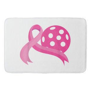 Cute Pink Heart Ribbon Pickleball Breast Cancer Aw Bath Mat