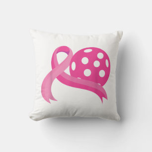 Cute Pink Heart Ribbon Pickleball Breast Cancer Aw Cushion