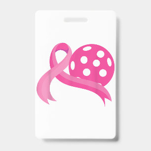 Cute Pink Heart Ribbon Pickleball Breast Cancer Aw ID Badge