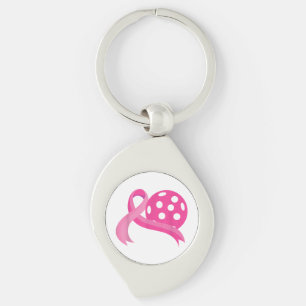 Cute Pink Heart Ribbon Pickleball Breast Cancer Aw Key Ring