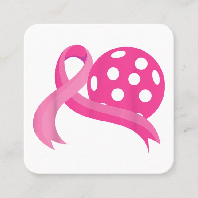 Cute Pink Heart Ribbon Pickleball Breast Cancer Aw Square Business Card (Front)