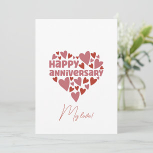 Cute Pink Heart Shape Romantic Happy Anniversary  Holiday Card
