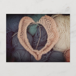 Cute pink heart-shaped baby knitting postcard
