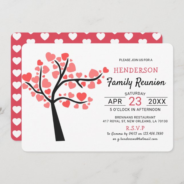 Cute Pink Heart Tree | Family Reunion Invitation (Front/Back)