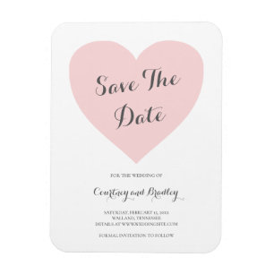 Cute Pink Heart Typography Wedding Save the Date Magnet