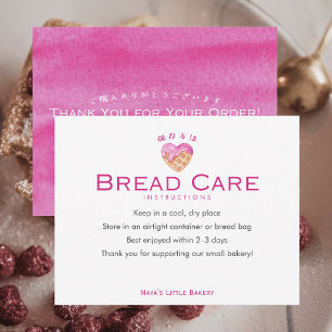 Cute Pink Heart Waffle Bread Care Instructions Thank You Card
