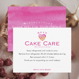 Cute Pink Heart Waffle Cake Care Instructions Thank You Card