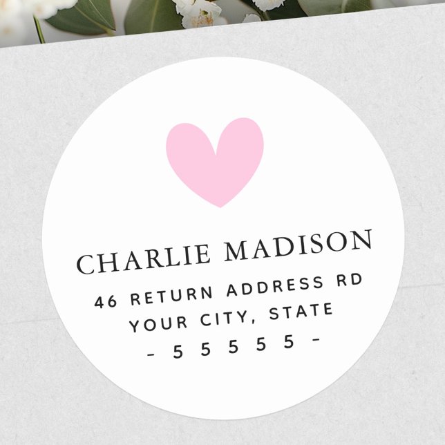 Cute pink heart white return address classic round sticker (Cute pink heart white return address classic round sticker)