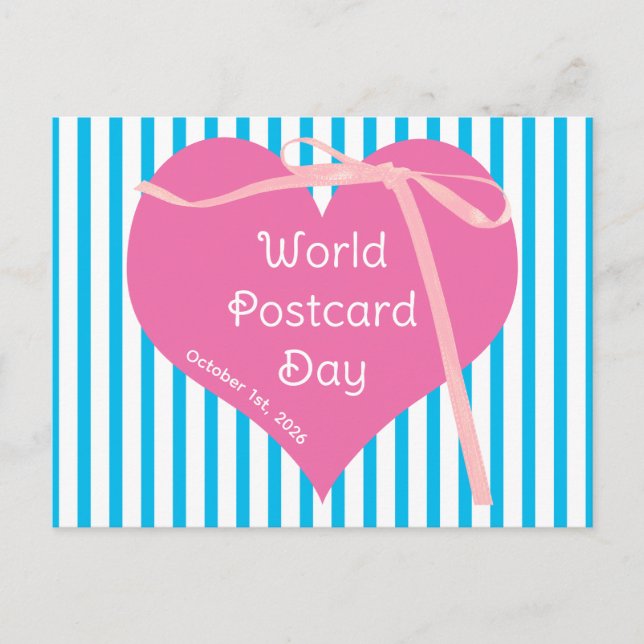 Cute Pink Heart World Postcard Day 2026 (Front)