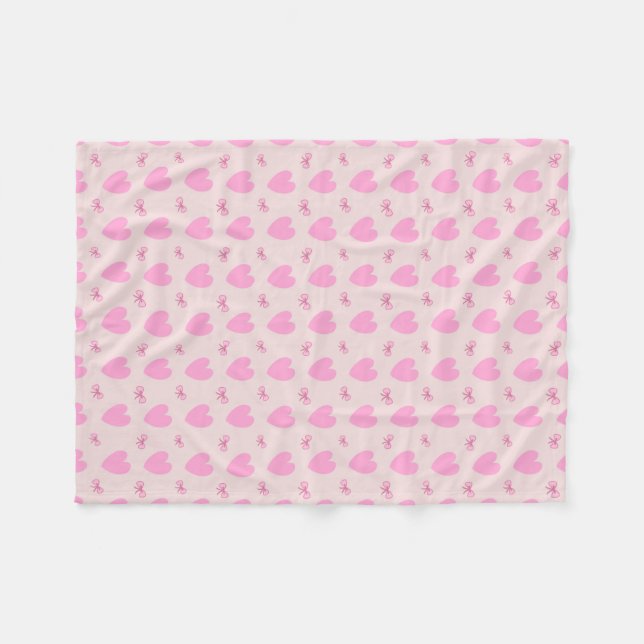 Cute Pink Hearts and Bows Patterner Fleece Blanket (Front (Horizontal))
