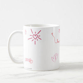 Cute Pink Hearts and Love Doodles Seamless Pattern Coffee Mug