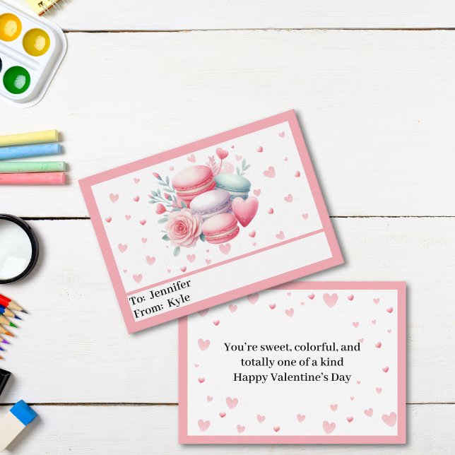 Cute Pink Hearts and Macaron Mini Valentine’s Day Card (Cute Pink Child’s Mini Valentine)
