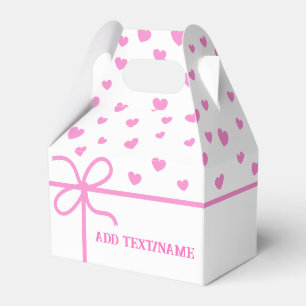 Cute Pink Hearts And Ribbon Custom White Favour Box