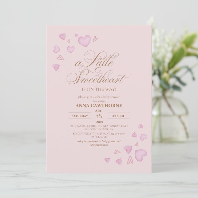  Cute Pink Hearts Baby Shower Invitation (Standing Front)