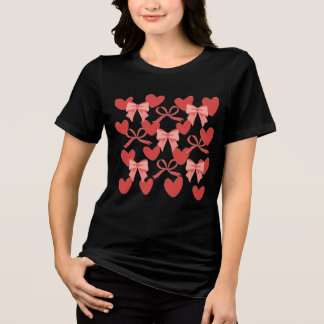 Cute Pink Hearts & Bows Valentine’s Day T-Shirt  Tri-Blend Shirt